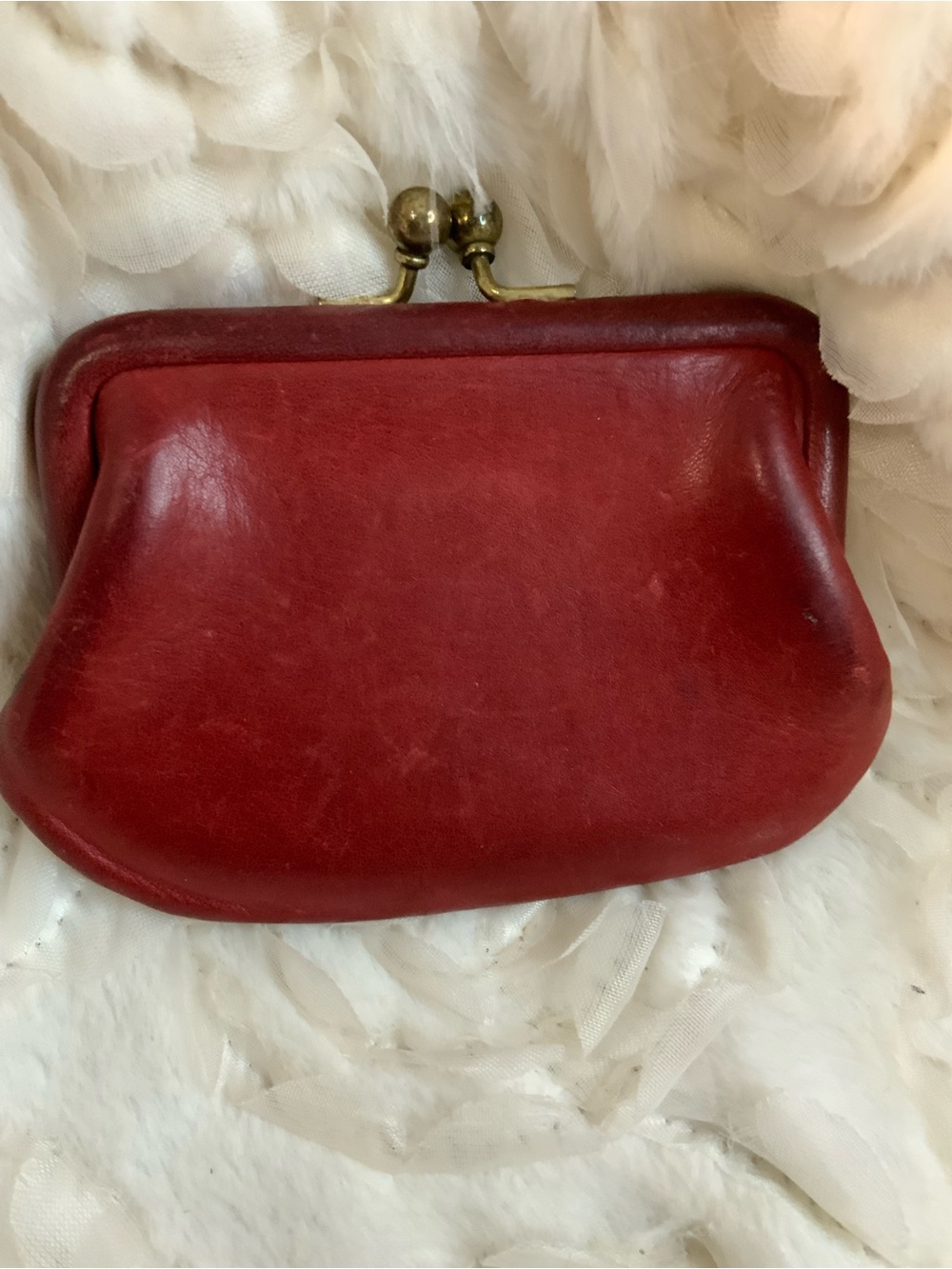 Coach Red Leather Kiss-Lock Coin Purse,Y2K,Vintage.